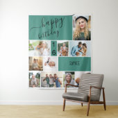 任意の年齢10枚の写真コラージュパーソナライズグリーン タペストリー (インサイチュ)