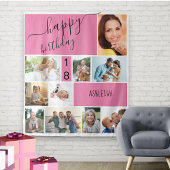 任意の年齢10枚の写真コラージュパーソナライズドピンク タペストリー