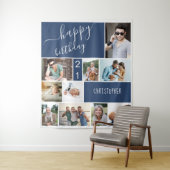 任意の年齢10枚の写真コラージュパーソナライズドブルー タペストリー (インサイチュ)