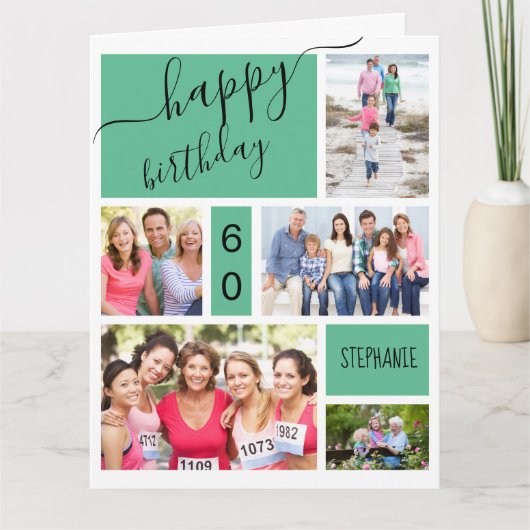 任意の年齢5フォトコラージジェイドパーソナライズされた誕生日 カード (正面)