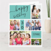 任意の年齢5フォトコラージュティール(緑がかった色)パーソナライズされた誕生日 カード (正面)