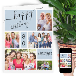 任意の年齢5フォトコラージンググレーブルーカスタム誕生日 カード