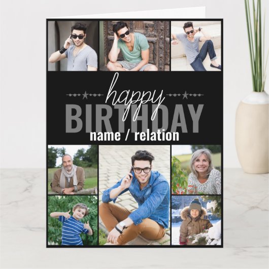 任意の年齢8フォトコラージュパーソナライズされたメンズ誕生日 カード (正面)