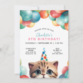 任意の年齢 |キティ猫レインボーバルーン子供の誕生日 招待状 (正面)