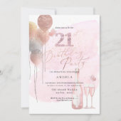 任意の年齢、グリッターバルーンピンクシャンパン21st 招待状 (正面)