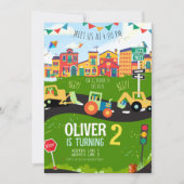 任意の年齢、グリーントラクター誕生日 招待状 (正面)