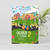 任意の年齢、グリーントラクター誕生日 招待状 (スタンド正面)