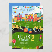 任意の年齢、グリーントラクター誕生日 招待状 (正面/裏面)