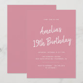 任意の年齢 |シンプルバラピンクモダンウィメンズ誕生日 招待状 (正面/裏面)