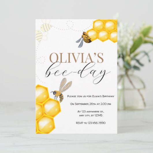 任意の年齢、ビーテーマ女の子の誕生日 招待状 (スタンド正面)