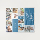 任意の年齢 フォトコラージュ パーソナライズド ブルー タペストリー (正面(横))