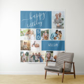 任意の年齢 フォトコラージュ パーソナライズド ブルー タペストリー (インサイチュ)
