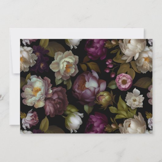 任意の年齢 |ブラックモダンムーディダークフローラ誕生日 招待状 (裏面)