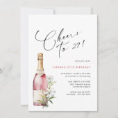 任意の年齢 |応援ピンクシャンパンまたはワイン誕生日 招待状 (正面)
