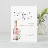 任意の年齢 |応援ピンクシャンパンまたはワイン誕生日 招待状 (スタンド正面)