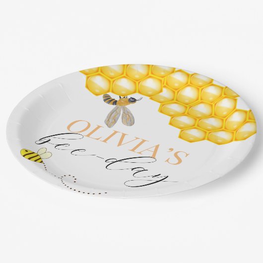 任意の年齢、蜂のテーマ誕生日 ペーパープレート (アングル)