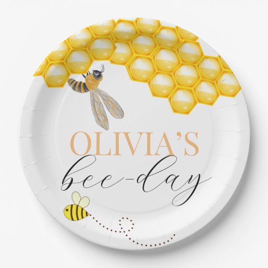 任意の年齢、蜂のテーマ誕生日 ペーパープレート (正面)