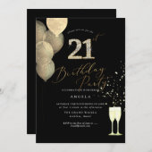 任意の年齢、金ゴールドグリッターバルーンひし 招待状 (正面/裏面)