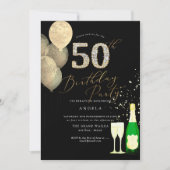 任意の年齢、金ゴールドグリッターバルーン 招待状 (正面)