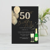 任意の年齢、金ゴールドグリッターバルーン 招待状 (スタンド正面)