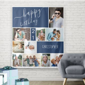 任意の年齢 10枚の写真コラージュ パーソナライズド ブルー タペストリー