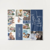 任意の年齢 10枚の写真コラージュ パーソナライズド ブルー タペストリー (正面(横))