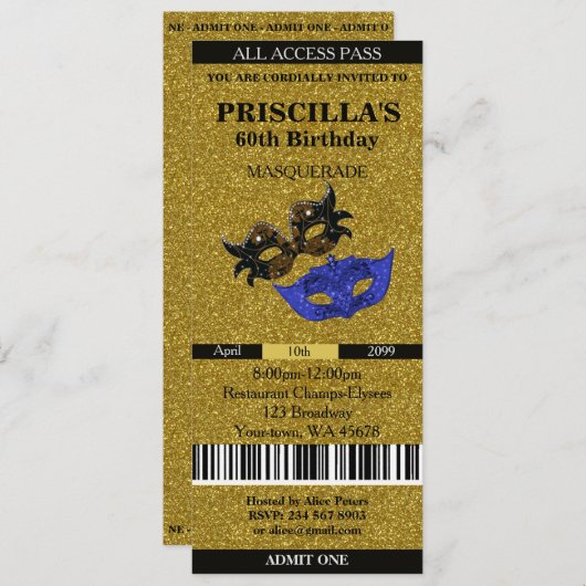 任意の年齢， 60th,招待状チケット誕生日女性 招待状 (正面/裏面)