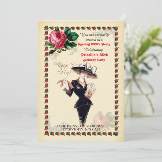 任意の年齢，60th，誕生日パーティーの女性，ギャツビースタイル，アート 招待状 (スタンド正面)