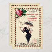 任意の年齢,60th,誕生日パーティーの女性,ギャツビースタイル,アート 招待状 (正面/裏面)