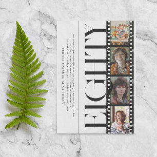 任意の年 シンプル4フィルムストリップフォトバースデーパーティー 招待状