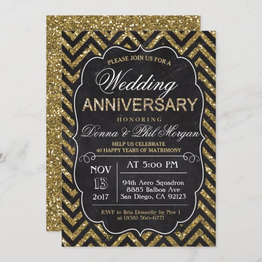 任意の年 - チョーク 結婚記念日 招待状 (正面/裏面)