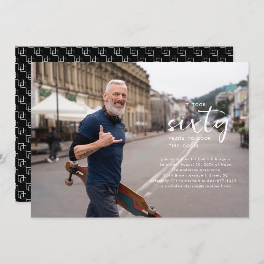 任意の年 |フォトシンプル誕生日パーティー 招待状 (正面/裏面)