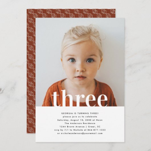 任意の年 |フォトシンプル誕生日パーティー 招待状 (正面/裏面)