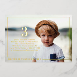 任意の年 |フォトシンプル誕生日パーティー 箔招待状