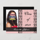 任意の年~ベビーピンクと黒の卒業 招待状 (正面/裏面)