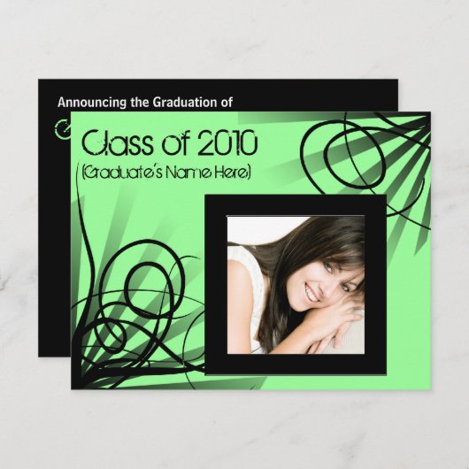 任意の年~ホットグリーン·フォトの卒業/パーティー招待状 招待状 (正面/裏面)