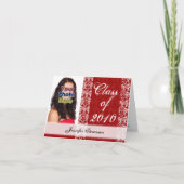 任意の年～赤かわいらし/白ダマスクの卒業 招待状 (正面)