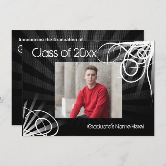 任意の年~黒スワール写真の卒業発表 招待状 (正面/裏面)
