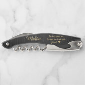 任意の引用文スクリプトモノグラムブラシ付き黒金ゴールドグレー ソムリエナイフ (裏面)