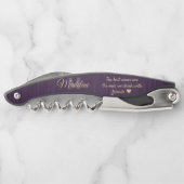 任意の引用文スクリプトモノグラムブラシ紫と金ゴールド ソムリエナイフ (裏面)