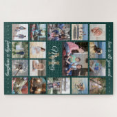 任意の引用文ファミリーフォトコラージンググリーン金ゴールドモノグラム ジグソーパズル (横)