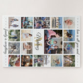 任意の引用文家族の写真コラージュ金ゴールドホワイトモノグラム ジグソーパズル (横)