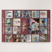 任意の引用文家族の写真コラージュBurgundyモノグラム ジグソーパズル (横)
