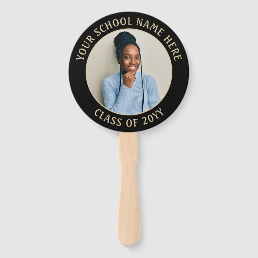 任意の引用文2フォトブラックと金ゴールドモダン卒業 ハンドファン (裏面)