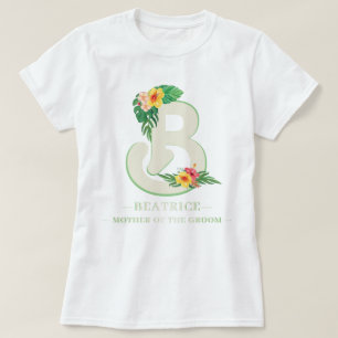 任意の手紙モノグラム熱帯花プラム葉 Tシャツ
