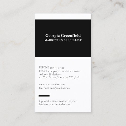 任意の手紙、シンプルデラックスブラックとホワイト 名刺 (正面)