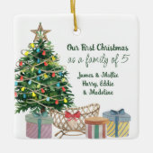 任意の数のクリスマスツリーとクリブの写真家族 セラミックオーナメント (正面)