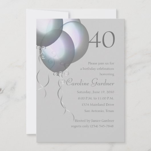 任意の数の誕生日シルバーAuroraバルーン 招待状 (正面)