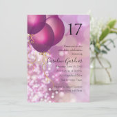 任意の数の誕生日ピンクバルーン招待状 招待状 (スタンド正面)
