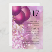 任意の数の誕生日ピンクバルーン招待状 招待状 (正面/裏面)